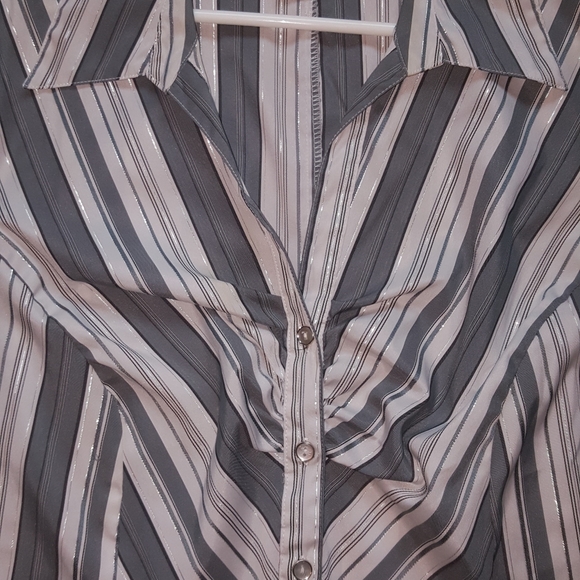 MKM Designs Mettalic Stripe Button Front Blouse - Picture 6 of 7